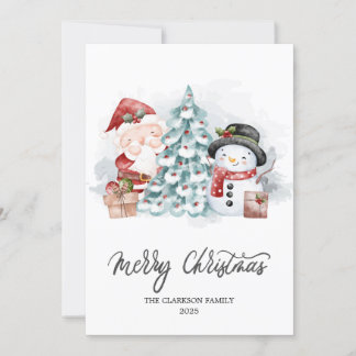 Cartes Pour Fêtes Annuelles Aquarelle Noël Père Noël Snowman mignonne Noël