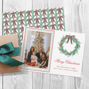 Cartes Pour Fêtes Annuelles Aquarelle Noël Plaid Bow Wirath Photo