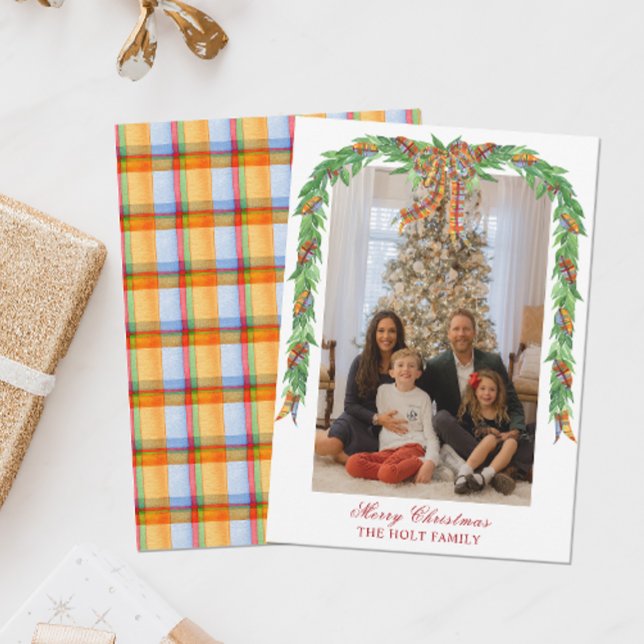 Cartes Pour Fêtes Annuelles Aquarelle Noël Plaid Garland (Créateur téléchargé)