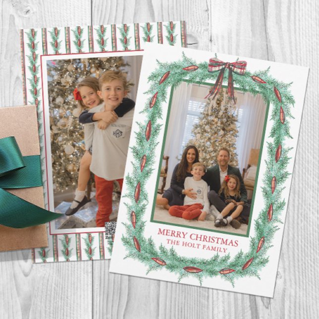 Cartes Pour Fêtes Annuelles Aquarelle Noël Plaid Garland (Créateur téléchargé)