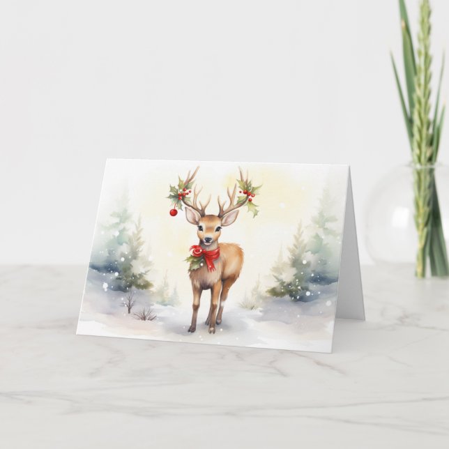 Cartes Pour Fêtes Annuelles Aquarelle Noël rennes (Devant)
