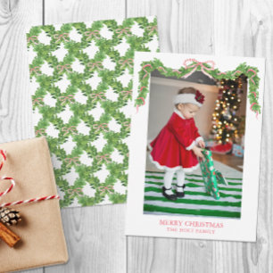 Cartes Pour Fêtes Annuelles Aquarelle Noël Rouge à rayures rouges Garland Phot