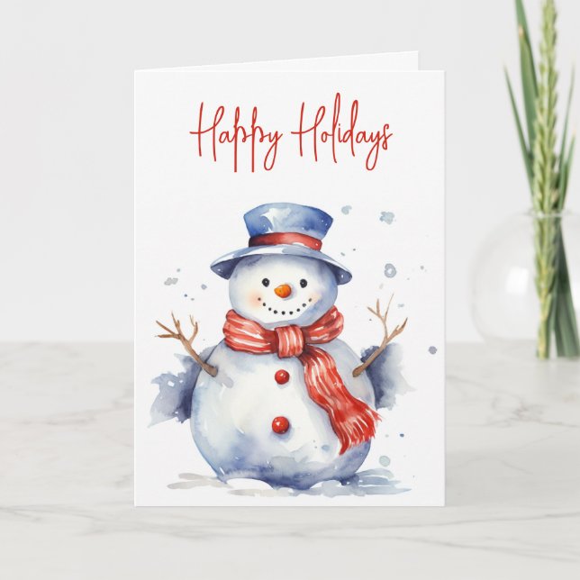 Cartes Pour Fêtes Annuelles Aquarelle Noël Snowman (Devant)