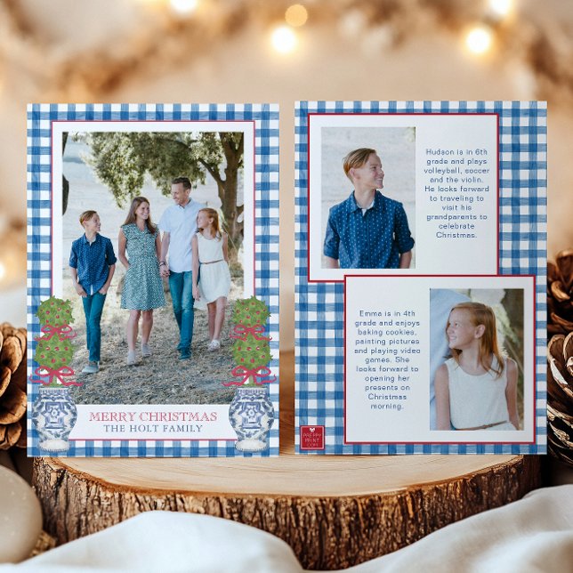 Cartes Pour Fêtes Annuelles Aquarelle Noël Topiaire En vichy photo (Créateur téléchargé)