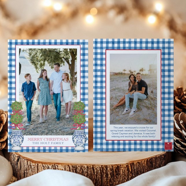 Cartes Pour Fêtes Annuelles Aquarelle Noël Topiaire En vichy photo (Créateur téléchargé)