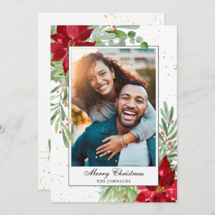 Cartes Pour Fêtes Annuelles Aquarelle Noël Verdure Poinsettia vacances