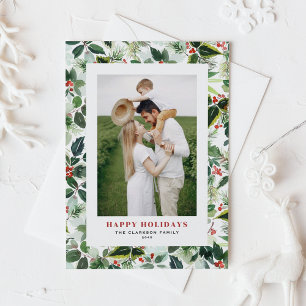 Cartes Pour Fêtes Annuelles Aquarelle Noël Vert Motif Photo