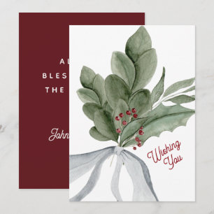 Cartes Pour Fêtes Annuelles Aquarelle Noël Vert Personnalisé