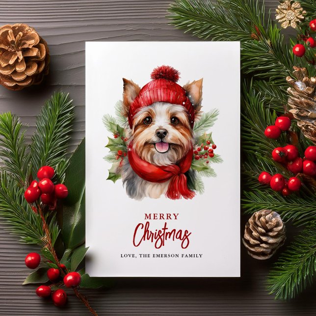 Cartes Pour Fêtes Annuelles Aquarelle Noël Yorkie Chien (Créateur téléchargé)