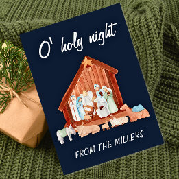 Cartes Pour Fêtes Annuelles Aquarelle O'Holy Night Nativité de la Marine Non-p