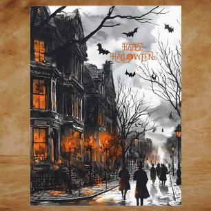 Cartes Pour Fêtes Annuelles Aquarelle orange noire Eerie Happy Halloween