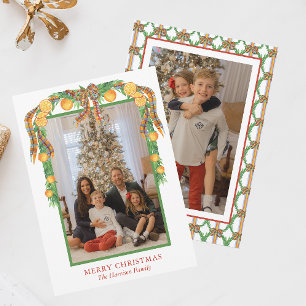 Cartes Pour Fêtes Annuelles Aquarelle Oranges Bow Garland Photo Noël