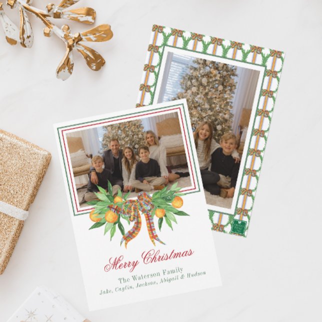 Cartes Pour Fêtes Annuelles Aquarelle Oranges Plaid Garland (Créateur téléchargé)