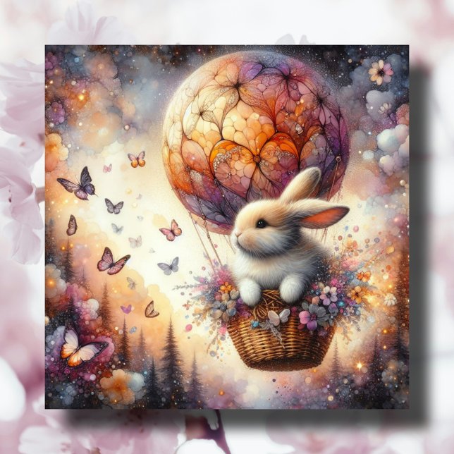 Cartes Pour Fêtes Annuelles Aquarelle Pastel OEuf de Pâques Bunny Balloon (Créateur téléchargé)