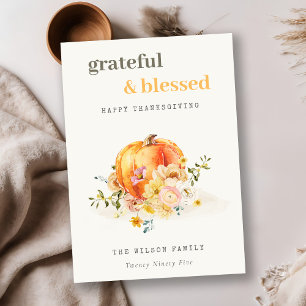 Cartes Pour Fêtes Annuelles Aquarelle Pastel Soft Floral Citrouille Thanksgivi