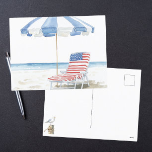 Cartes Pour Fêtes Annuelles Aquarelle Patriotique Rouge Blanc & Bleu Plage Scè