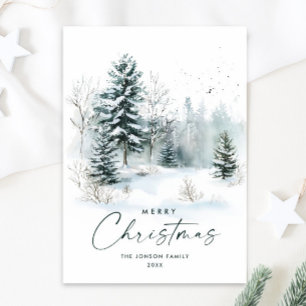 Cartes Pour Fêtes Annuelles Aquarelle Pays d'hiver Paysage Noël