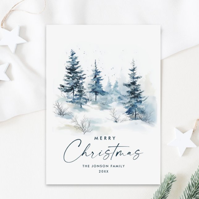 Cartes Pour Fêtes Annuelles Aquarelle Pays d'hiver Paysage Noël (Créateur téléchargé)