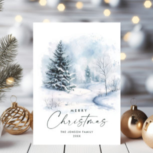 Cartes Pour Fêtes Annuelles Aquarelle Pays d'hiver Paysage Noël