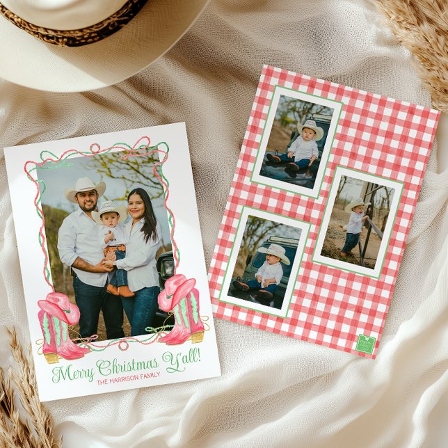 Cartes Pour Fêtes Annuelles Aquarelle Pays Noël Cowboy Botte photo (Créateur téléchargé)