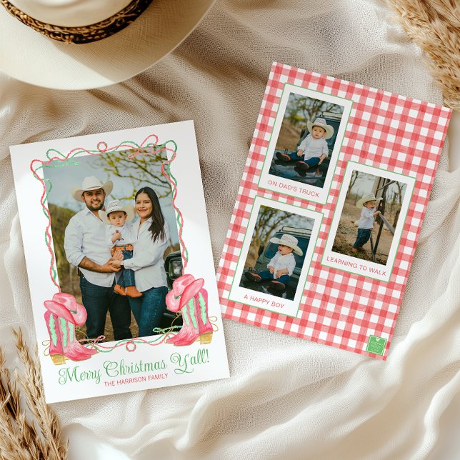 Cartes Pour Fêtes Annuelles Aquarelle Pays Noël Cowboy Botte photo (Créateur téléchargé)