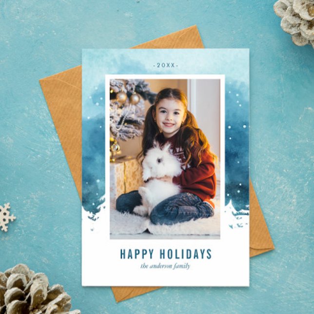 Cartes Pour Fêtes Annuelles Aquarelle paysage hiver photo de Noël (Créateur téléchargé)