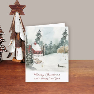 Cartes Pour Fêtes Annuelles Aquarelle Paysage hivernal Noël blanc