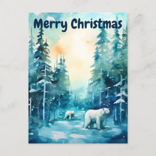 Cartes Pour Fêtes Annuelles Aquarelle Paysage hivernal Pôle Nord Noël