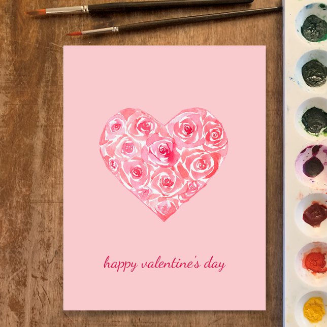 Cartes Pour Fêtes Annuelles Aquarelle peinte à la main coeur rose Valentines j (Personalize my hand painted watercolor roses in heart shape happy Valentines Day custom chic card
)