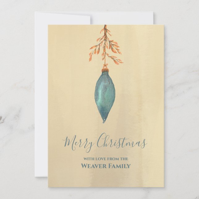 Cartes Pour Fêtes Annuelles Aquarelle peinte à la main moderne Noël Turquoise (Devant)