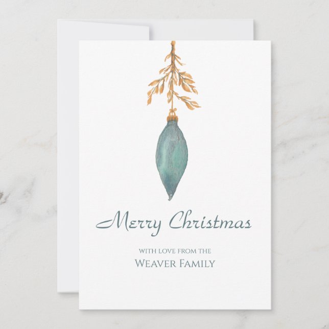 Cartes Pour Fêtes Annuelles Aquarelle peinte à la main simple Turquoise Noël (Devant)