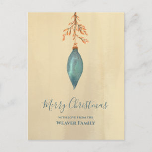 Cartes Pour Fêtes Annuelles Aquarelle peinte à la main unique Noël Turquoise