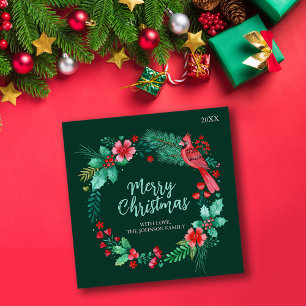 Cartes Pour Fêtes Annuelles Aquarelle peinte à la main Wreath avec verdure