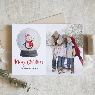 Cartes Pour Fêtes Annuelles Aquarelle Penguin Snow Globe Joyeux Noël