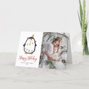 Cartes Pour Fêtes Annuelles Aquarelle Penguin Snowglobe Photo Noël