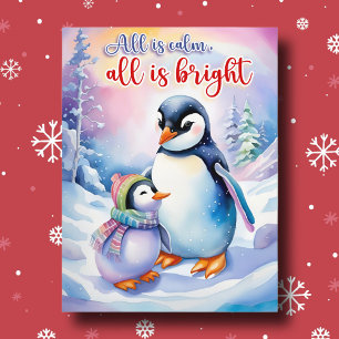 Cartes Pour Fêtes Annuelles Aquarelle Penguins Tout Est Calme Tout Est Lumineu