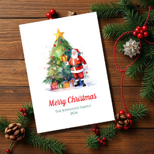 Cartes Pour Fêtes Annuelles Aquarelle Père Noël Christmas Tree non photo
