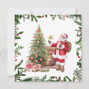 Cartes Pour Fêtes Annuelles Aquarelle Père Noël de Noël avec arbre de Noël