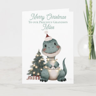 Cartes Pour Fêtes Annuelles Aquarelle personnalisée Cute Dinosaure de Noël