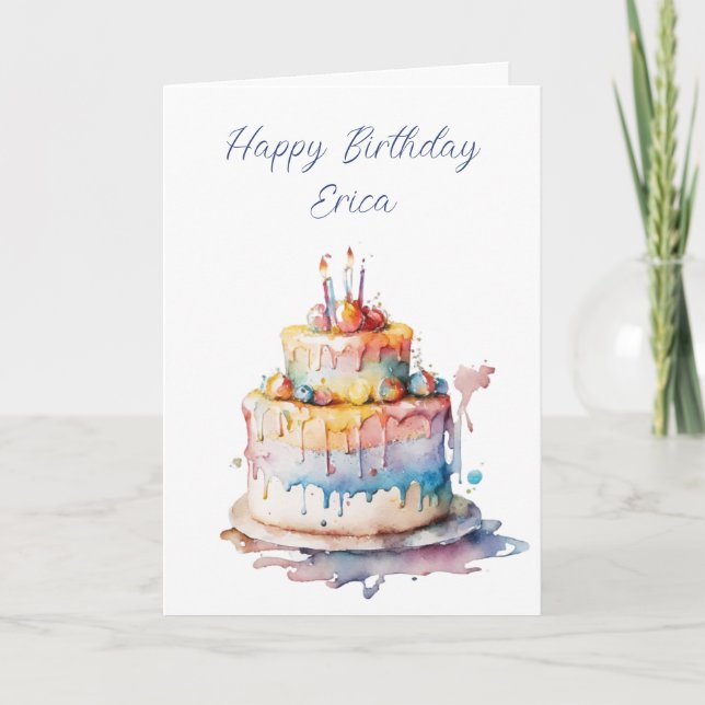 Cartes Pour Fêtes Annuelles Aquarelle personnalisée gâteau d'anniversaire (Devant)