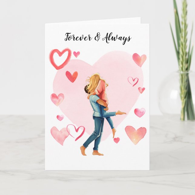 Cartes Pour Fêtes Annuelles Aquarelle personnalisée Portrait Couple (Devant)