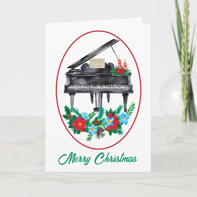 Cartes Pour Fêtes Annuelles Aquarelle Piano Music Enseignant Noël (Devant)
