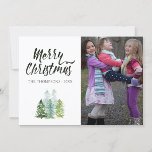 Cartes Pour Fêtes Annuelles Aquarelle Pine Arbres de Noël Photo