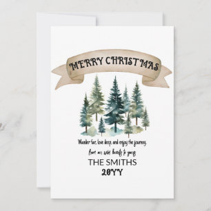 Cartes Pour Fêtes Annuelles Aquarelle Pine Arbres Forêt Joyeux Noël