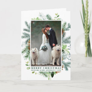 Cartes Pour Fêtes Annuelles Aquarelle Pine Cadre Mariage photo Plier vert