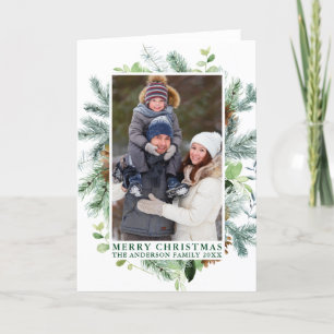 Cartes Pour Fêtes Annuelles Aquarelle Pine Cadre Vert Joyeux Noël
