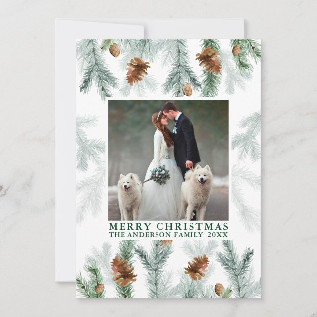 Cartes Pour Fêtes Annuelles Aquarelle Pine Cône Vert Noël Vert Vert