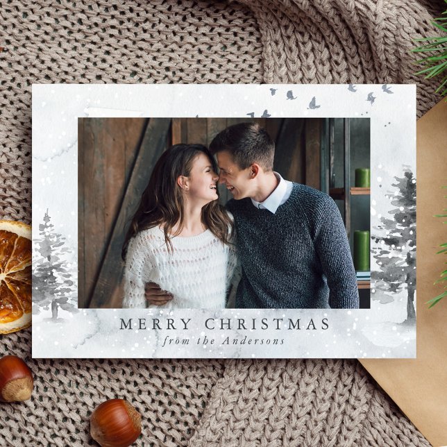 Cartes Pour Fêtes Annuelles Aquarelle Pine d'hiver photo (Créateur téléchargé)