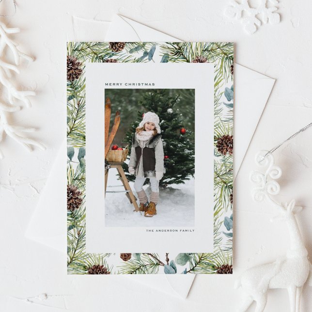 Cartes Pour Fêtes Annuelles Aquarelle Pine et cônes de pin Noël (Créateur téléchargé)