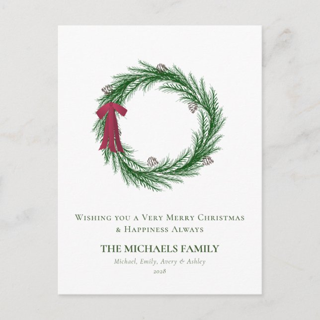 Cartes Pour Fêtes Annuelles Aquarelle Pine et Pine Cônes Noël (Devant)